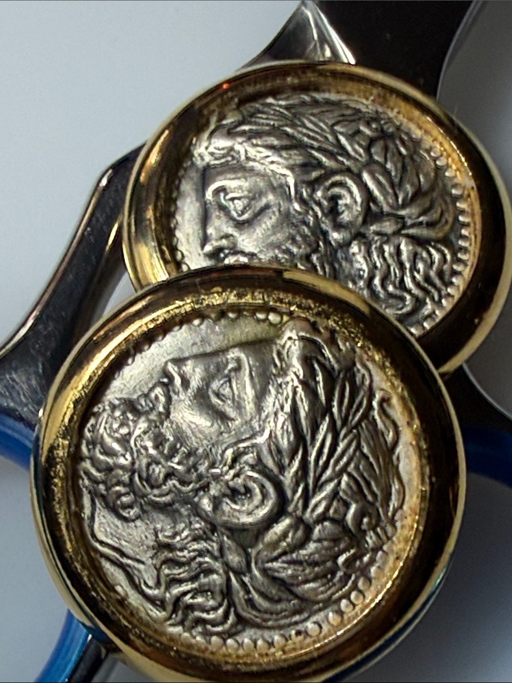 Gold and Silver Medallion Clip-On  Earrings - Classic Roman Relief